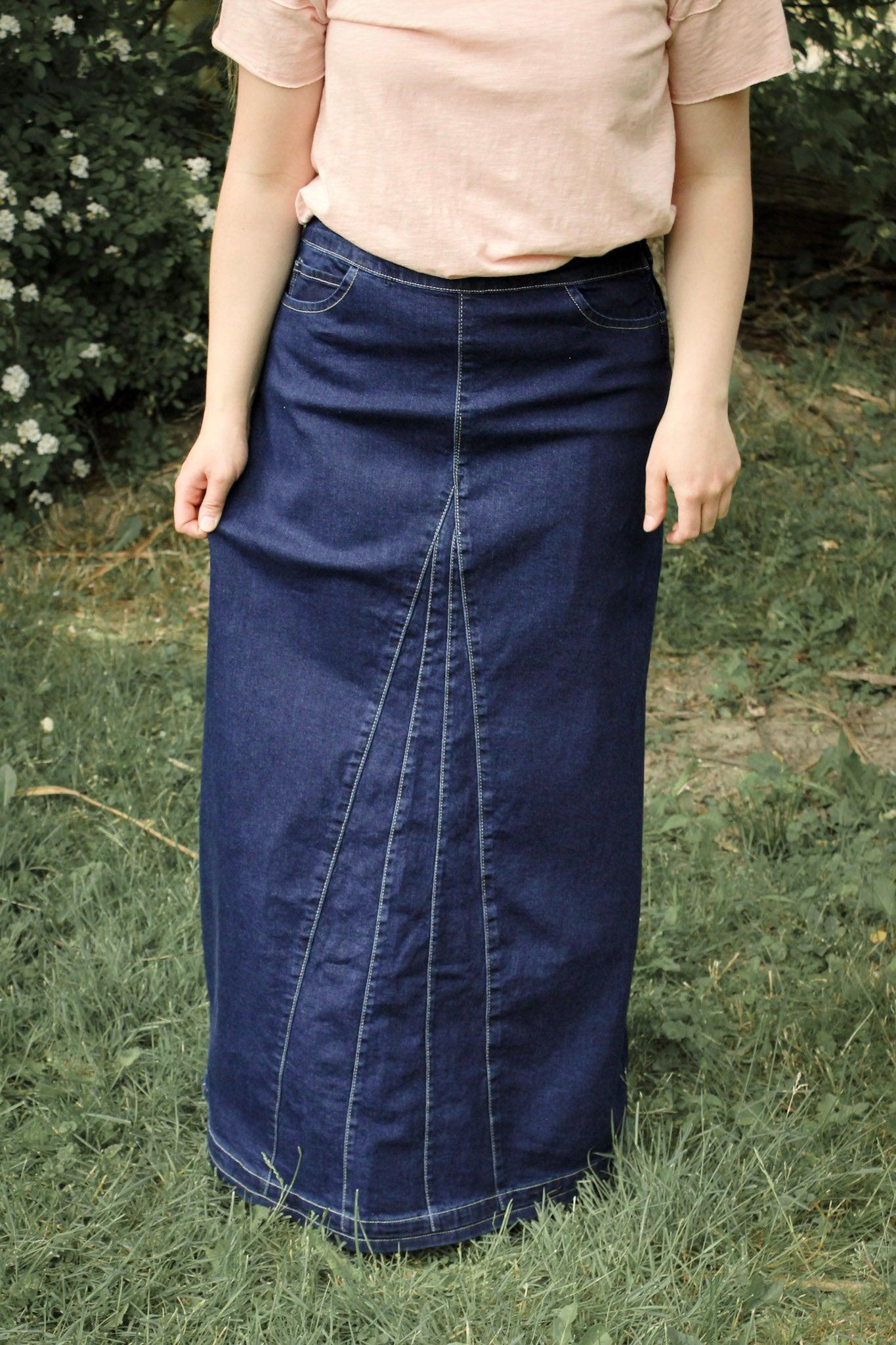 Elegant High Waist Denim Skirt For Women - A-line Slit Long Skirt